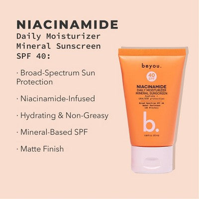 Beyou. Hydrating Niacinamide Daily Moisturizer Mineral Face Sunscreen SPF 40 1.69 fl oz - Imperfect Box